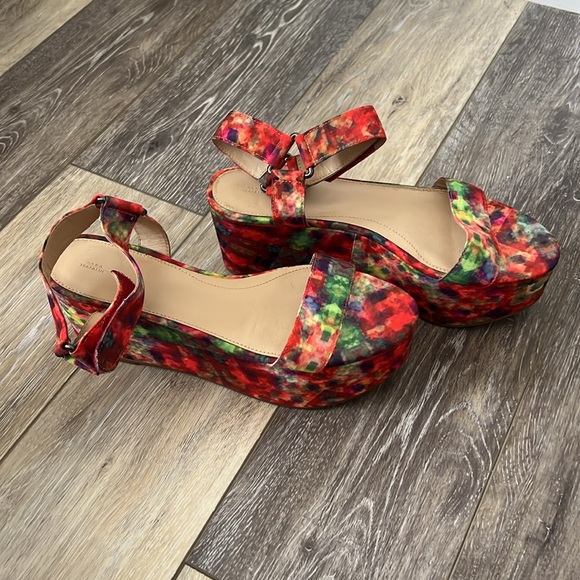 Zara Trafaluc Platform Wedge Sandals Size graphic geometric rainbow PRIDE design - Picture 2 of 7